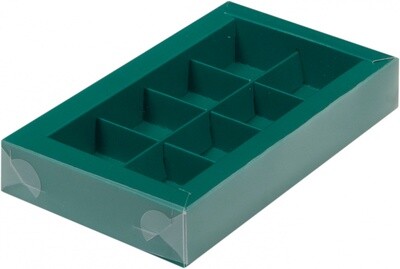 Коробка для конфет на 8шт с пластиковой крышкой 180*100*30 мм (упаковка по 5шт) (зеленая)