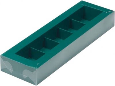 Коробка для конфет на 5шт с пластиковой крышкой 235*70*30 мм (упаковка по 5шт) (зеленая)