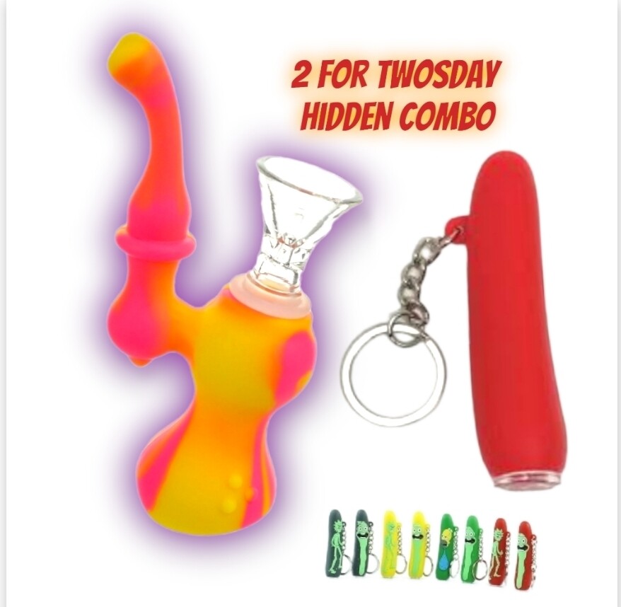 Hidden 2 for twosday free combo 1 silicon bubbler with glass bowl and 1 key chain chillum