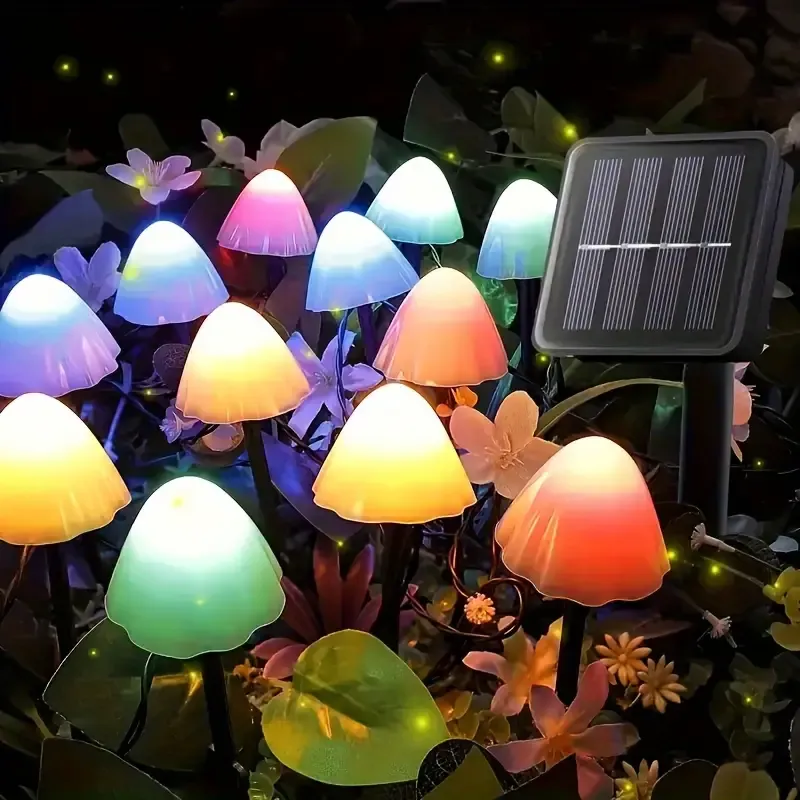 Solar-Powered Mushroom LED Garden Lights (x10)