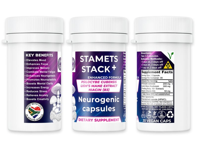 Stamets Stack+ (Enhanced Formula) - Neurogenic Mushroom Capsules - NMSA