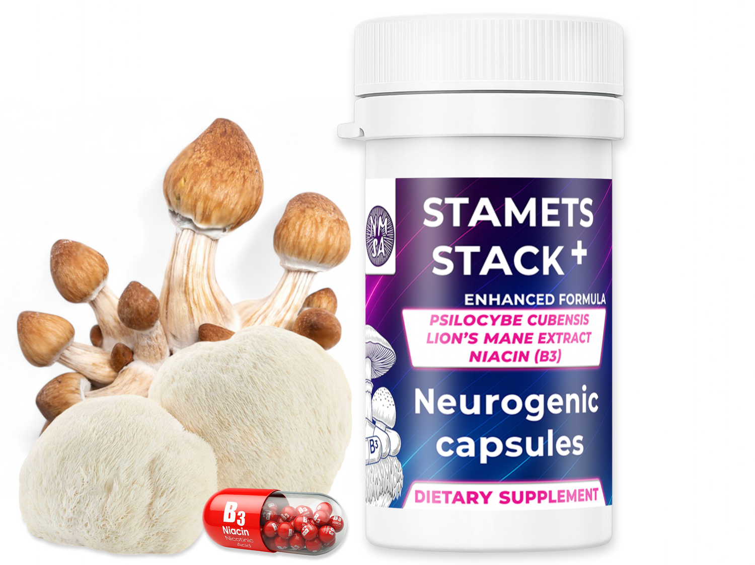 Stamets Stack+ (Enhanced Formula) - Neurogenic Mushroom Capsules - NMSA