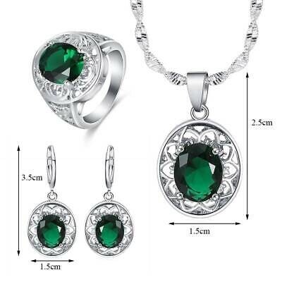 Women Jewelry Set 925 Silver Pendant Necklace Earrings Ring Wedding Gift