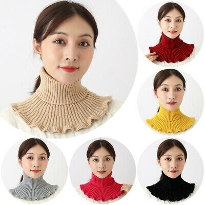 Stylish Turtleneck Dickey Collar Ribbed Knit False Solid Ruffles Detachable