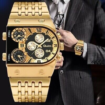 Oulm 9315 Men&#39;s Watch Three Time Zones Quartz Analog Stainless Steel Wristwatch