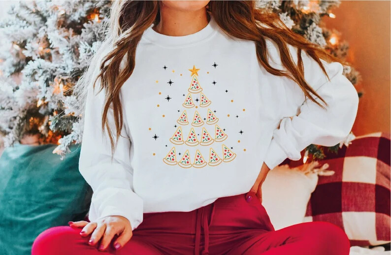 Unisex Cute Pizza Christmas Tree Sweatshirt
