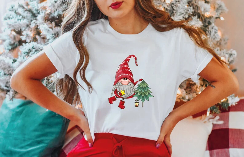 Woman Christmas Gnome Cute Funny Santa Shirt