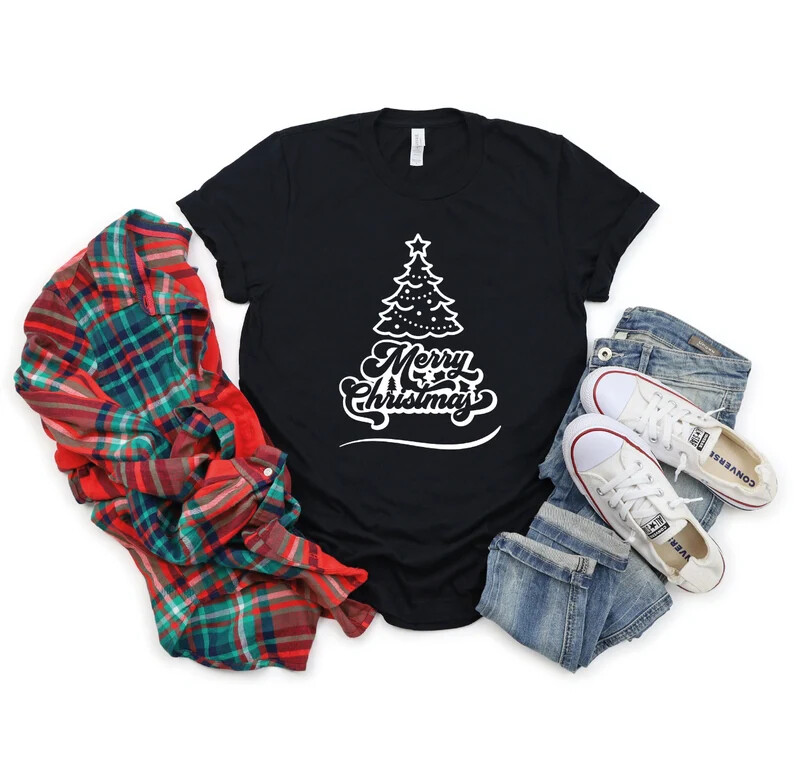 Woman Merry Christmas Tree Colorful Design Family Shirt