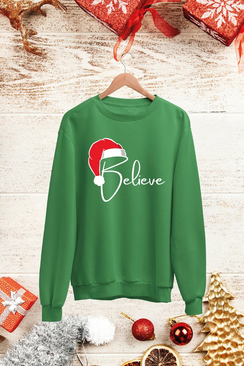 Unisex Believe Design With Hat Christmas Sweatshirt