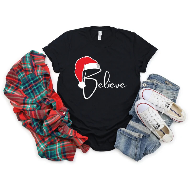 Unisex Believe Design With Hat Christmas Shirt
