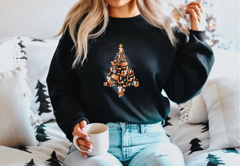 Unisex Fox Christmas Tree Sweatshirt