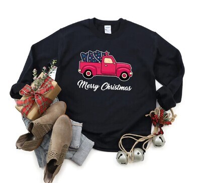 Woman Merry Christmas Truck Design Sweatshirt