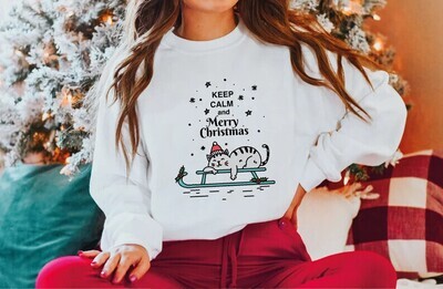 Woman Keep Calm And Merry Christmas Cat Sweatshirt