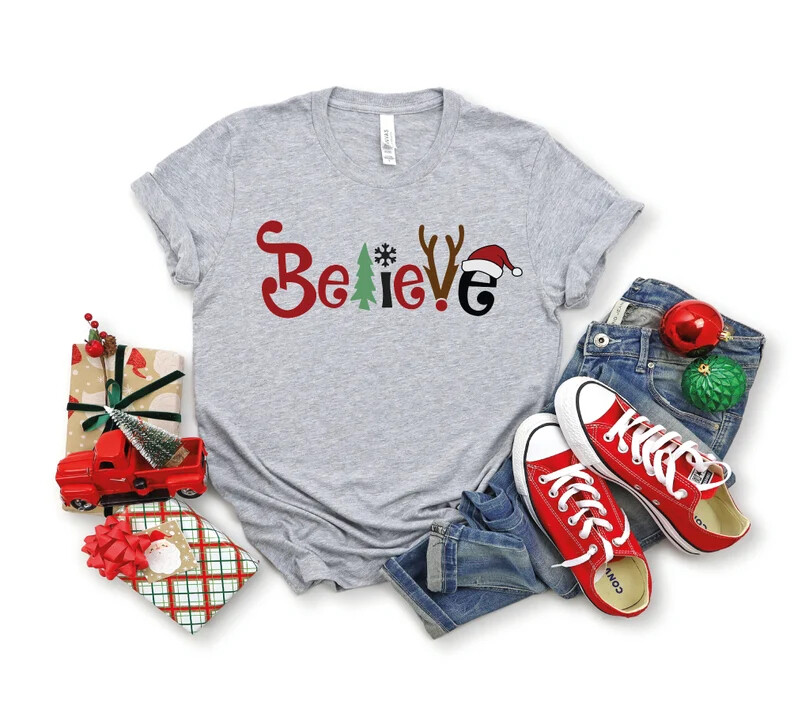 Family Deer and Hat Believe Christmas Shirt