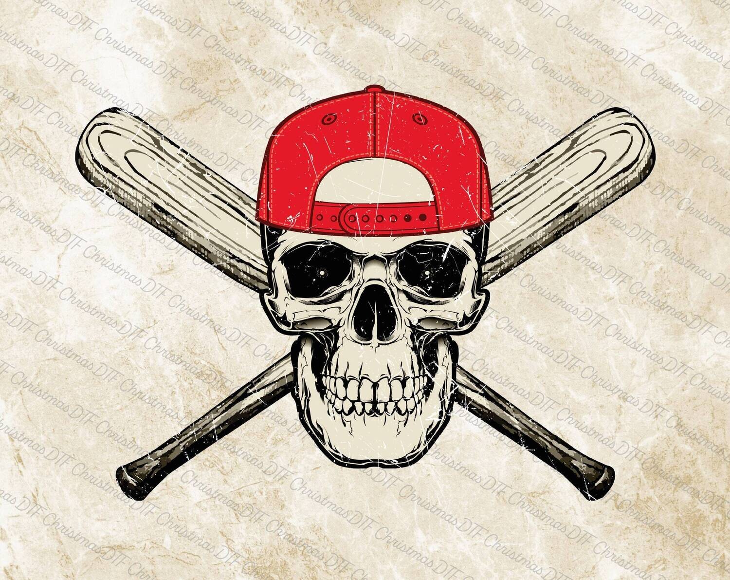 Baseball Skull with Hat Ready to Press