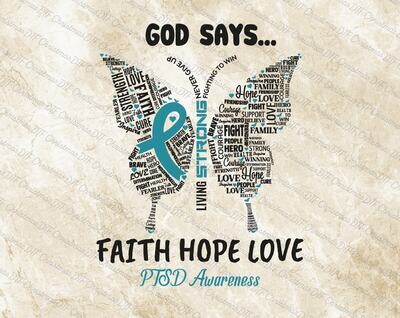 PTSD Breast Cancer Ribbon Butterfly Ready To Press