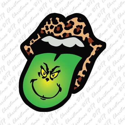 Grinch Tongue Leopar Lips Grinch DTF Transfer  Ready To Press
