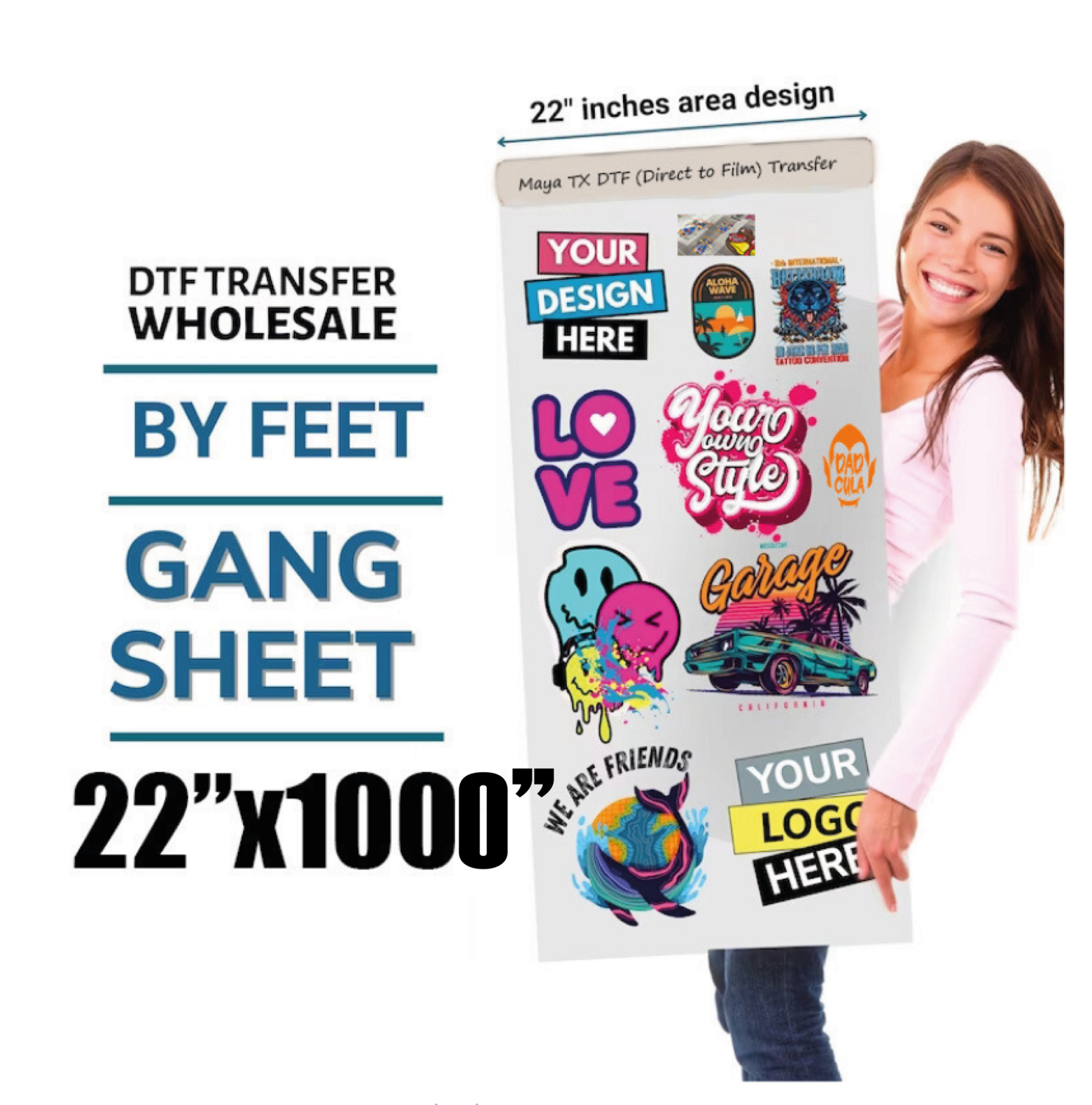 Direct to Film (DTF) Transfer Gang Sheet 22"x1000"