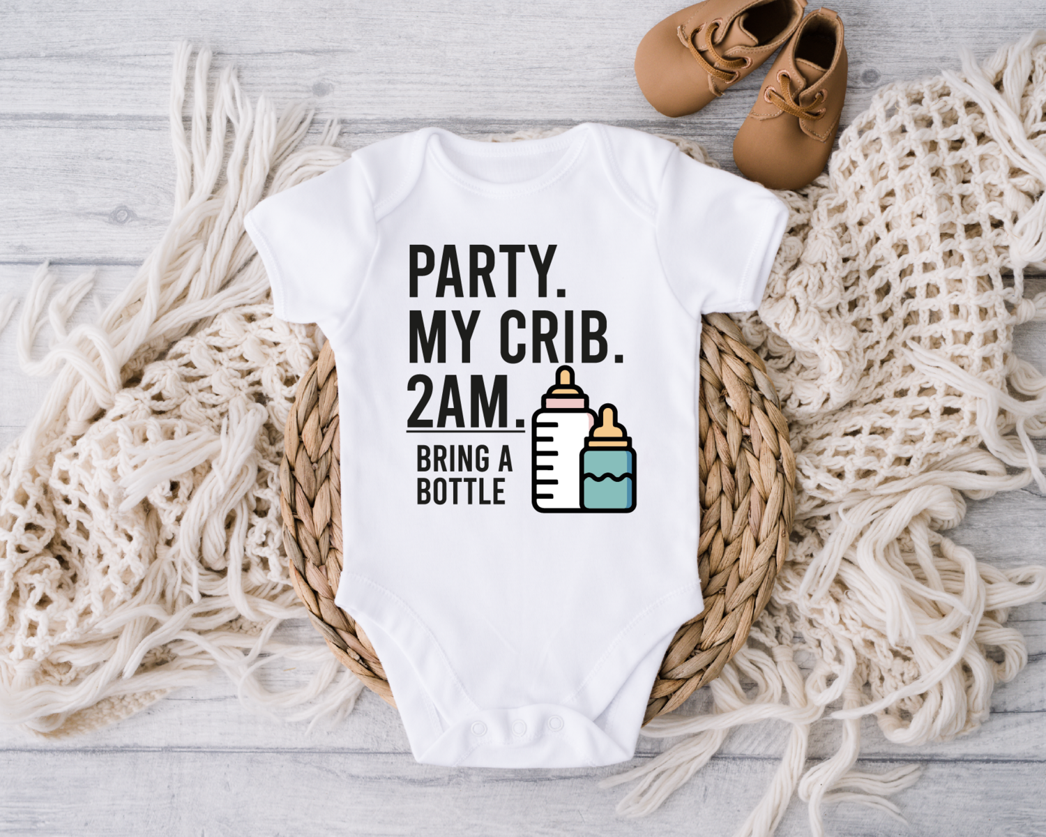 Party My Crıb 2AM Bring a Bottle Cute Baby Onesie
