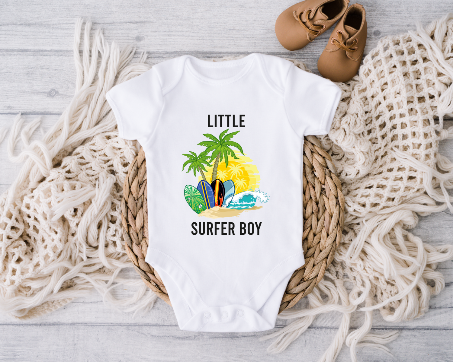 Little Surfer Boy Onesie, Baby Clothes