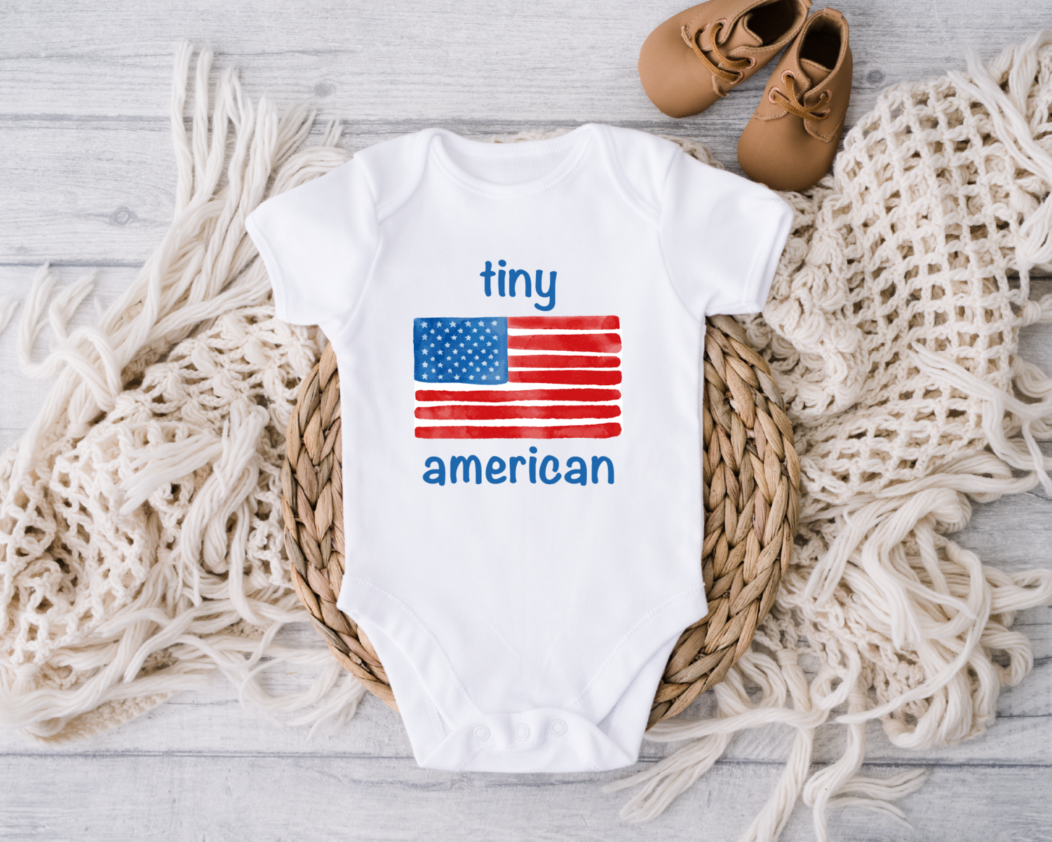 Tiny American Baby Onesie, Cute Patriotic America Baby Bodysuit