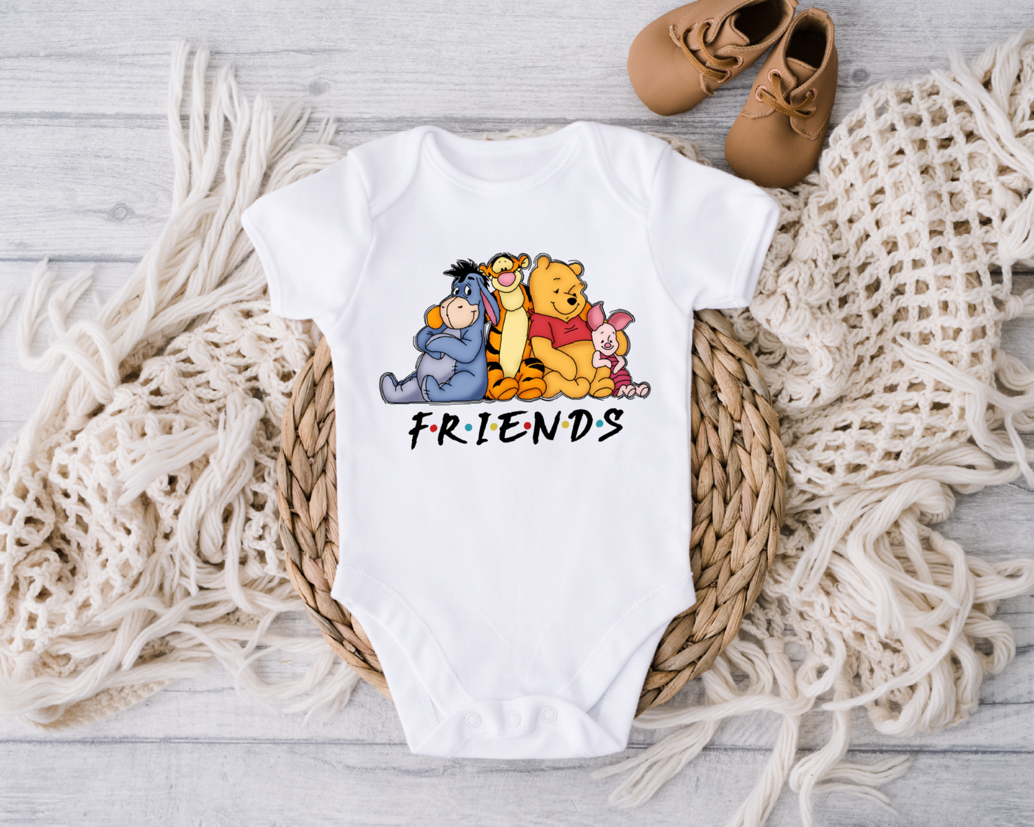 Winnie the Pooh Baby Onesie, Friends Style Cute Baby Bodysuit