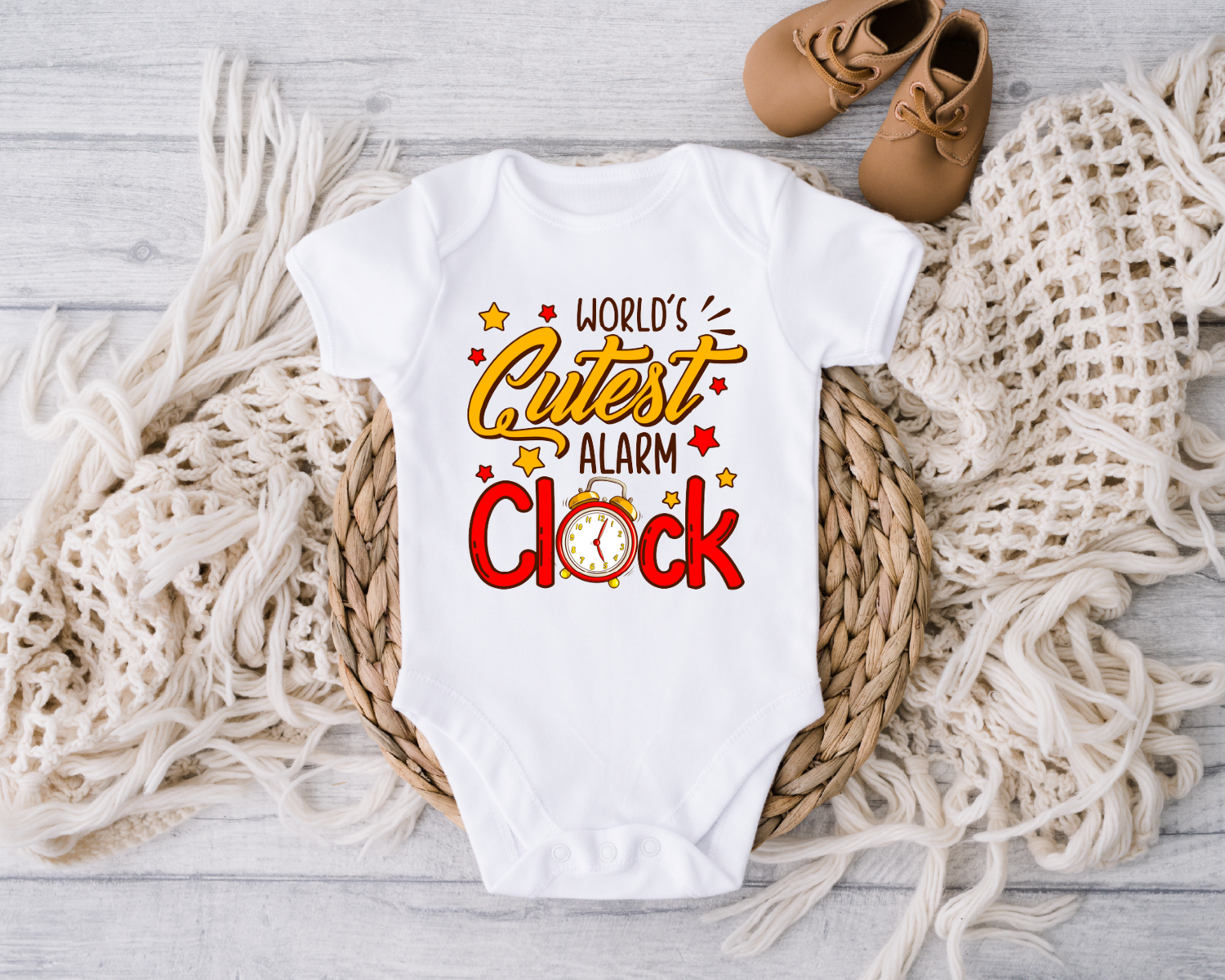 Worlds Cutest Alarm Clock Baby Onesie, Funny Baby Onesie