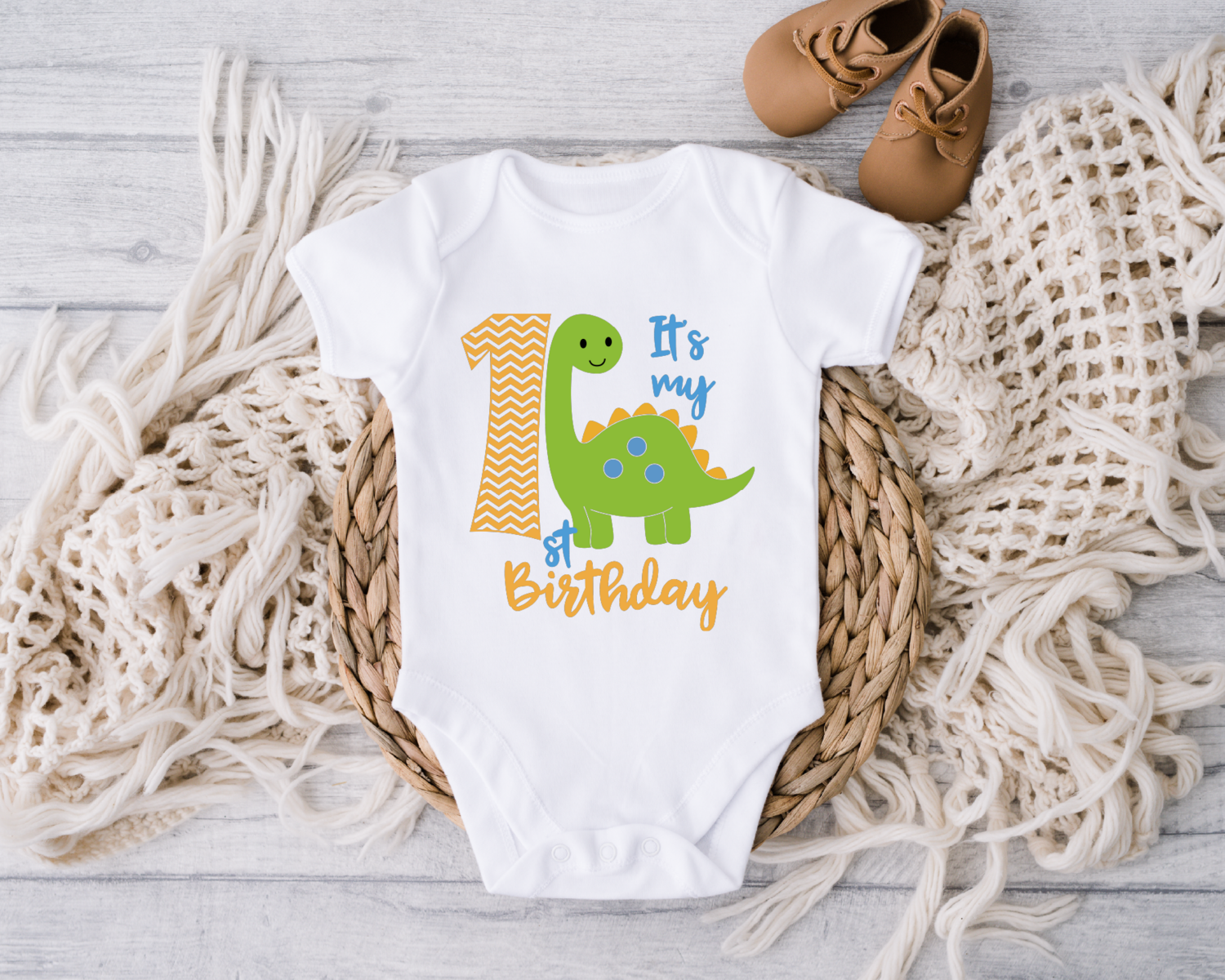My First Birthday Dinosaur Baby Onesie