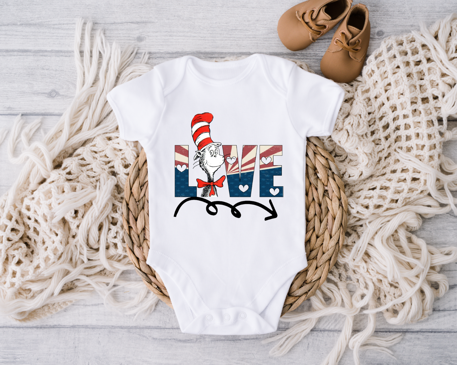 Dr Seuss Day Toddler Shirt, Love American Flag Baby Bodysuit