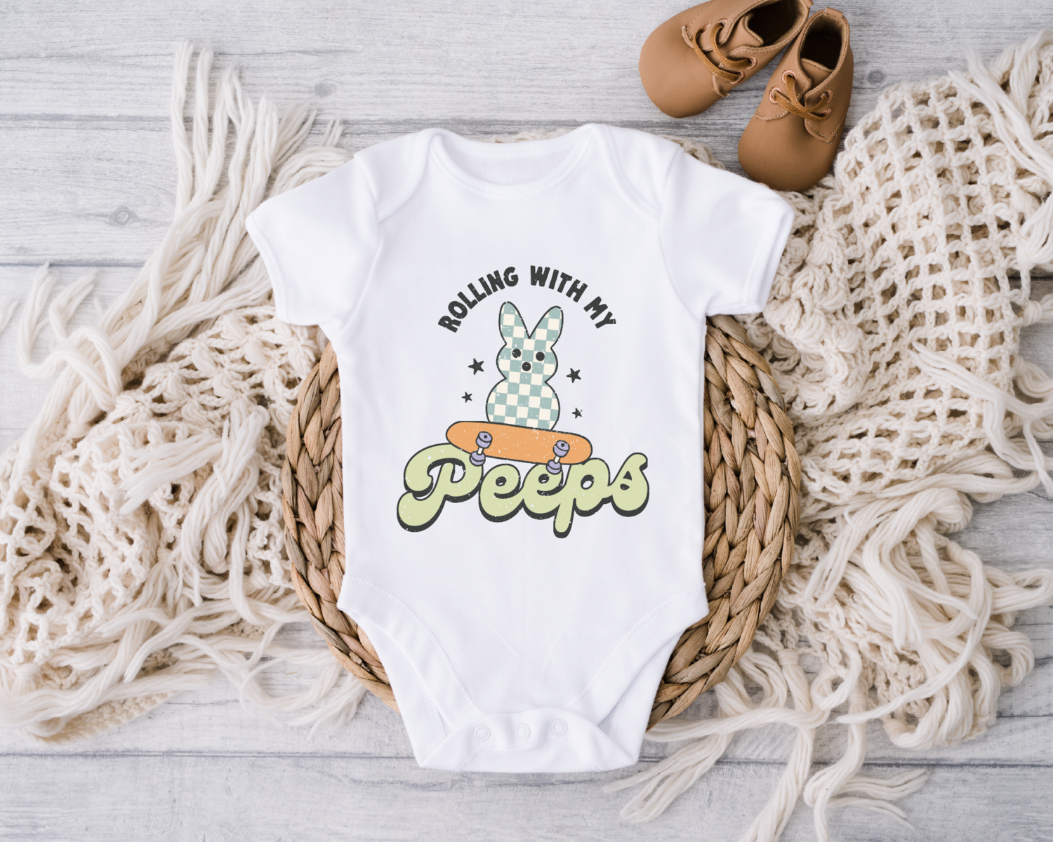 Rolling With My Peeps Onesie, Happy Easter Day Baby Bodysuit
