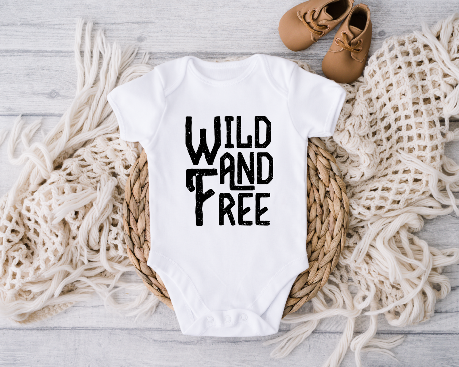 Wild And Free Baby Bodysuit, Retro Boho Natural Onesie