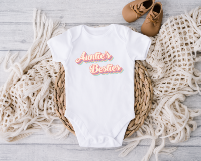 Retro Auntie&#39;s Bestie Baby Bodysuit, Baby Girl Onesie