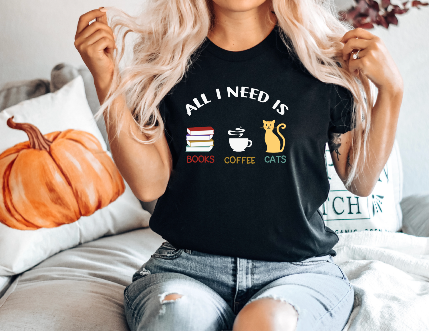 All I Need Is Book Coffee Cats Shirt