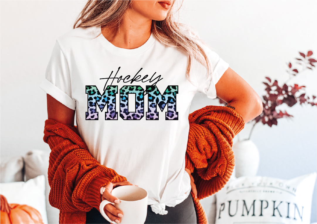 Hockey Mom Leopard Print Shirt, Hockey Mom Crew Neck, Sport Mom Shirt, Team Mom Gift, Hockey Gifts For Mom