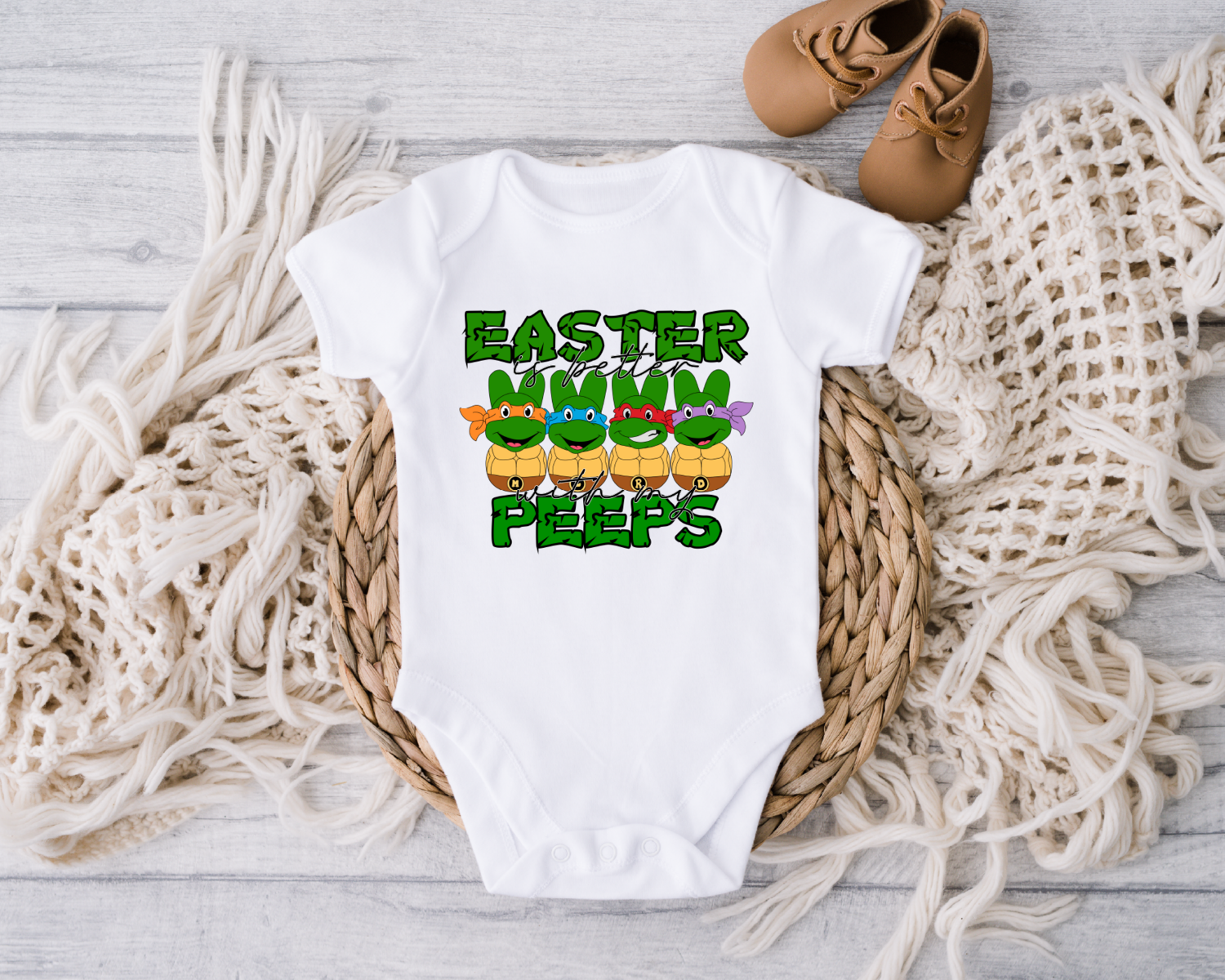 Easter Is Better With My Peeps Onesie, Ninja Peeps Bodysuit, Happy Easter Day Onesie, Turtles Toddler Shirt