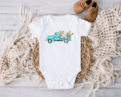 Happy Easter Bunny Truck Onesie, Cute Bunny Baby Bodysuit, Easter Day Toddler Shirt