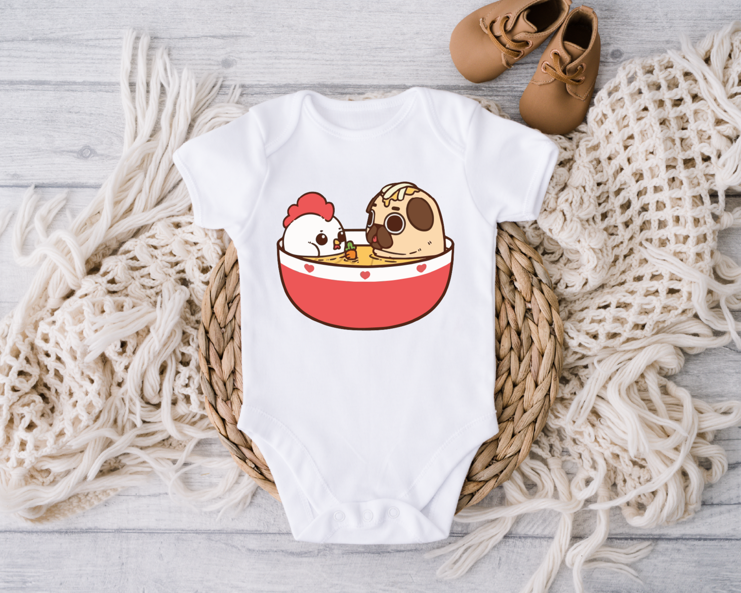 Pug, Noodle, Chicken Onesie, Dog Lover Toddler Shirt, Animal Lover Baby Bodysuits