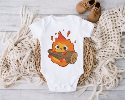 Anime Toddler Shirt,Ghibli Fire Baby Onesie, Cute Baby Bodysuit, Anime Baby Onesie