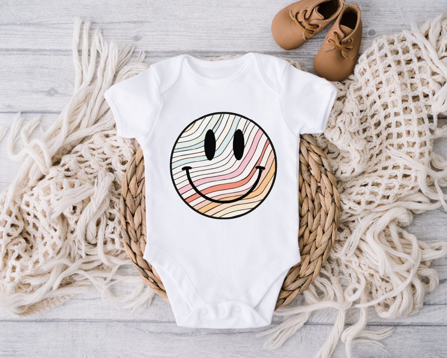 Colorful Smile Baby Onesie, Cute Happy Face Baby Gift, Baby Shower Gift Boy Girl, Newborn Baby Gift