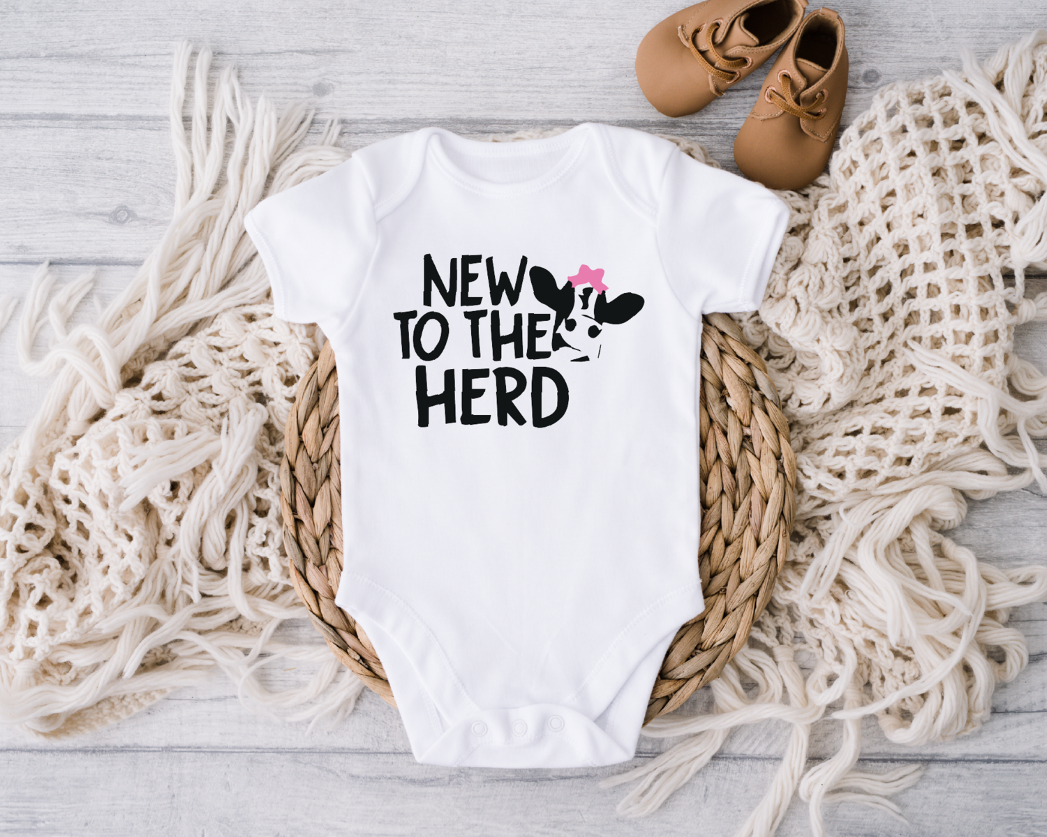 New To The Herd Onesie, Heifer Bodysuit, New Born Baby Bodysuits