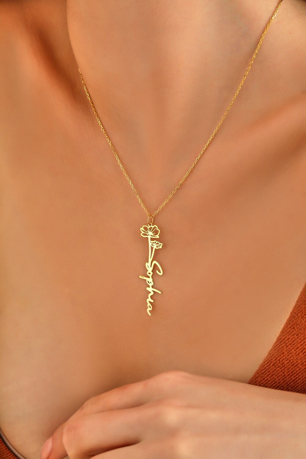 Flower Month Name Necklace. Name Necklace with Birthday Flower, Floral name necklace Personalized Birth Flower Necklace