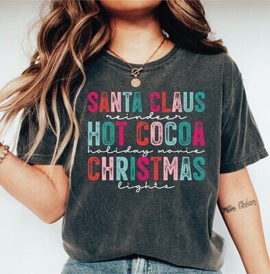 Santa Claus Hot Cocoa Christmas Lights Comfort Colors Shirt, Christmas Comfort Colors Shirt