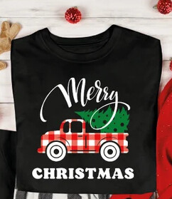 Buffalo Red truck w Tree Merry Christmas Design Family Shirt