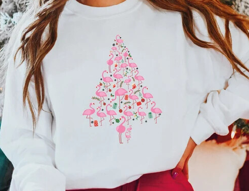Pink Flamingo Christmas Tree Sweatshirt