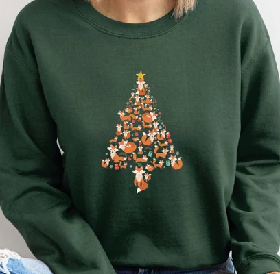 Unisex Fox Christmas Tree Sweatshirt