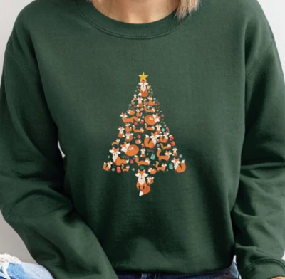 Unisex Fox Christmas Tree Sweatshirt