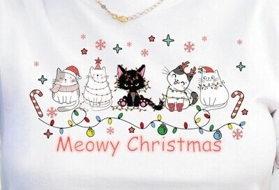 Meowy Christmas Shirt, Happy Cats Family Christmas Shirt, Funny Cats Christmas T-Shirt, Cat Lovers Xmas Tee