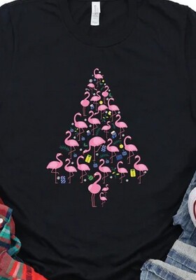 Pink Flamingo Christmas Tree Shirt