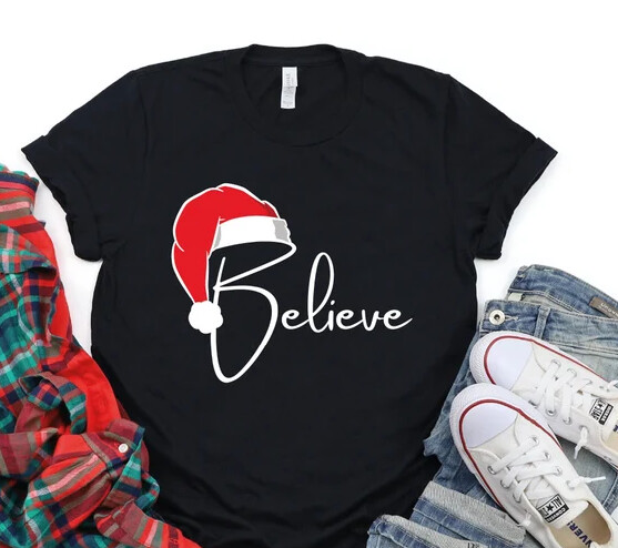 Unisex Believe Design With Hat Christmas Shirt