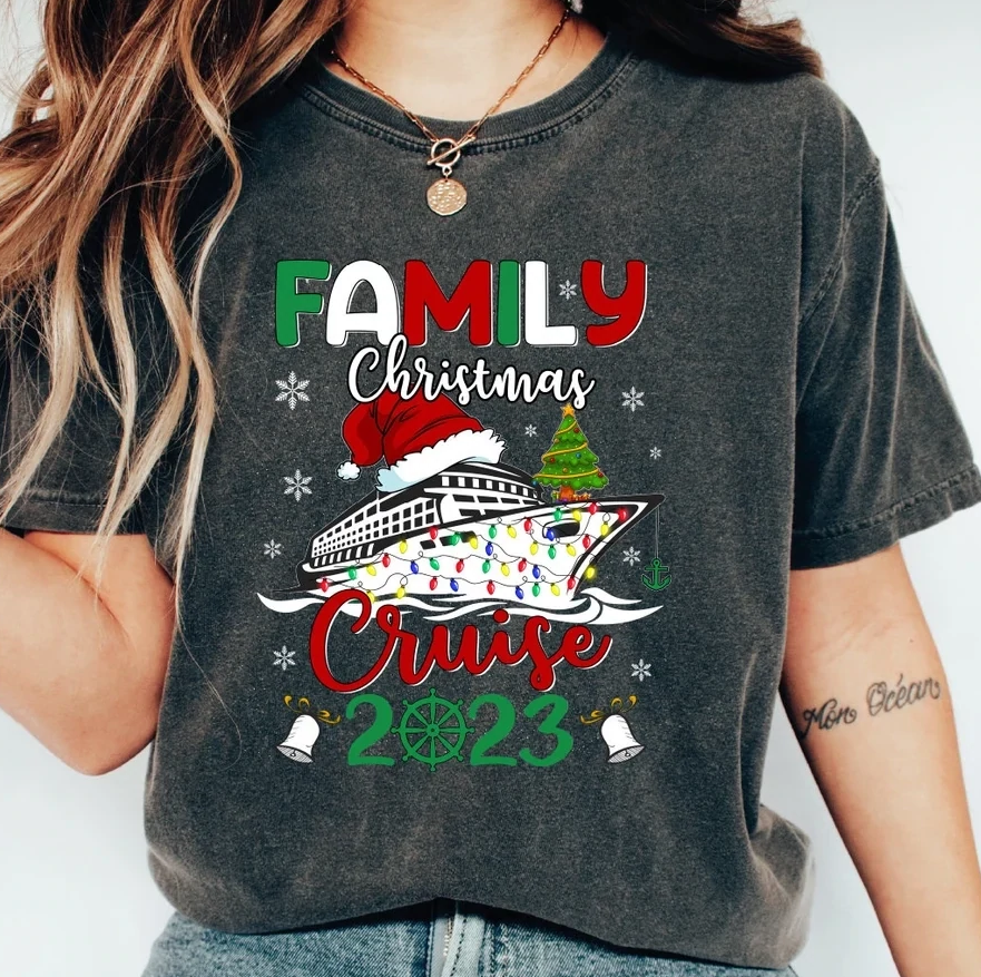 Comfort Colors Christmas Cruise 2023 Shirt, Family Christmas Crew 2023 Trip Tee, Christmas Family Vacation Shirt
